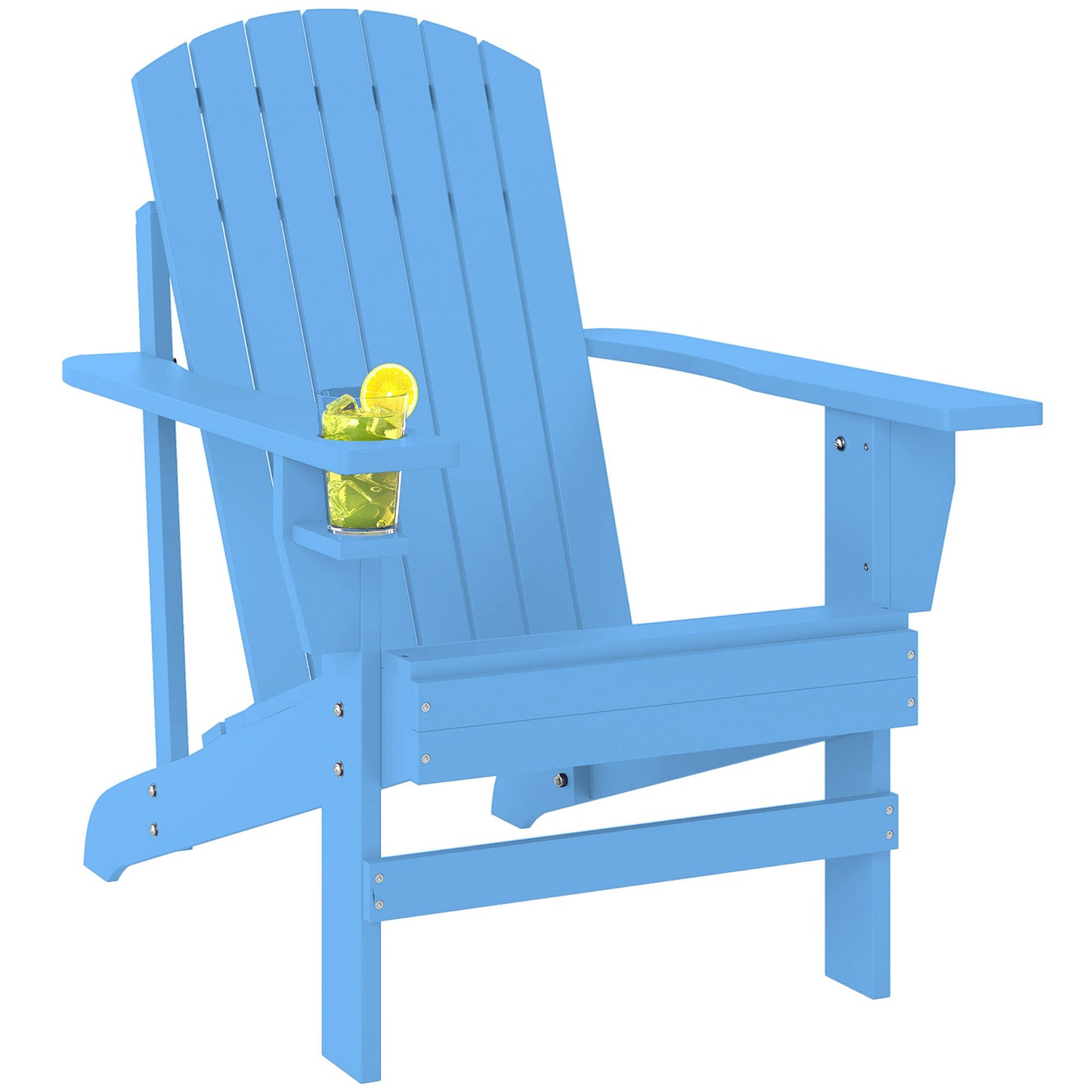 Classic Adirondack Chair, Muskoka Chairs, Garden Deck Chair with Cup Holder for Patio, Indoor, Backyard, Blue