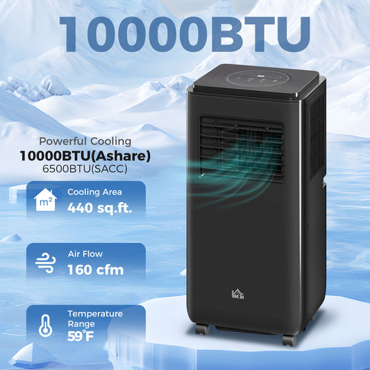 10,000 BTU Moible Air Conditioner 440 Sq. Ft., Dehumidifier Fan Auto Sleep with 24H Timer On/Off, Window Kit, Black