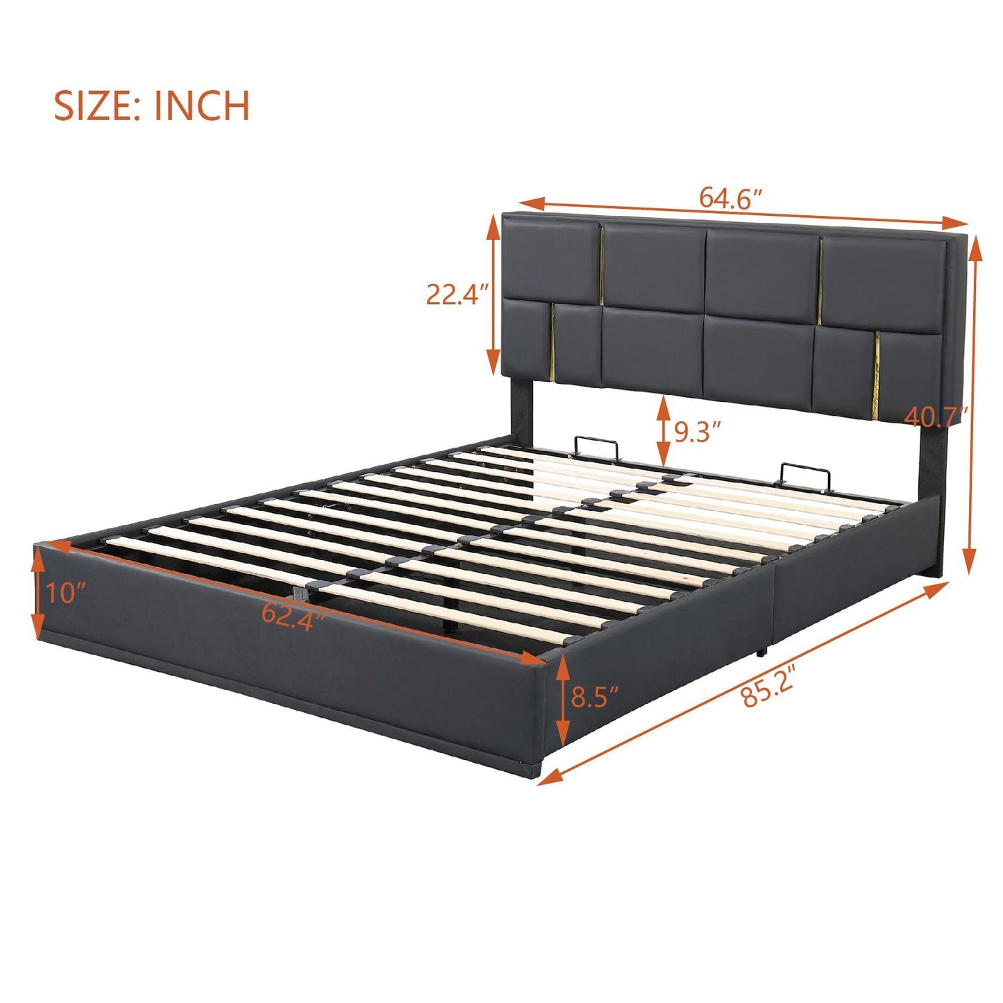 Queen Size Bedroom Set with Storage Ottoman, Upholstered Fabric, Hydraulic Platform Bed for Living Room, 85" L x 64.5" W x 41" H, Black