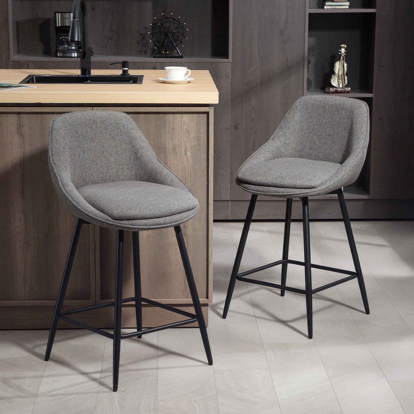 Set of 2 26" Swivel Barstools with Armrests - Dark Grey