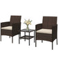Wicker Bistro Set, 3 Piece Patio Furniture Set with 2-Tier Glass Top Table, Cushions for Balcony, Porch, Khaki