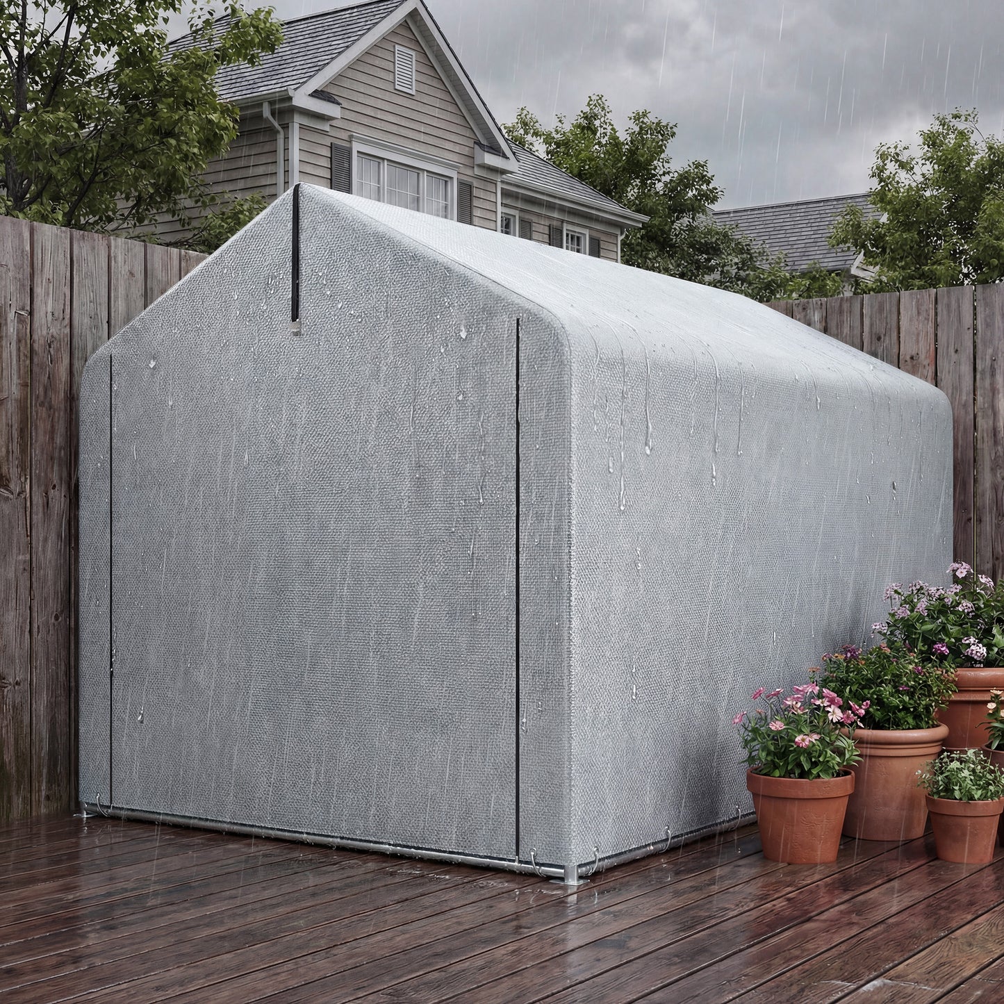 7' x 5' Portable Shed, Waterproof Bike Tent with Roll-up Zipper Door and Galvanized Metal Frame for Bike
