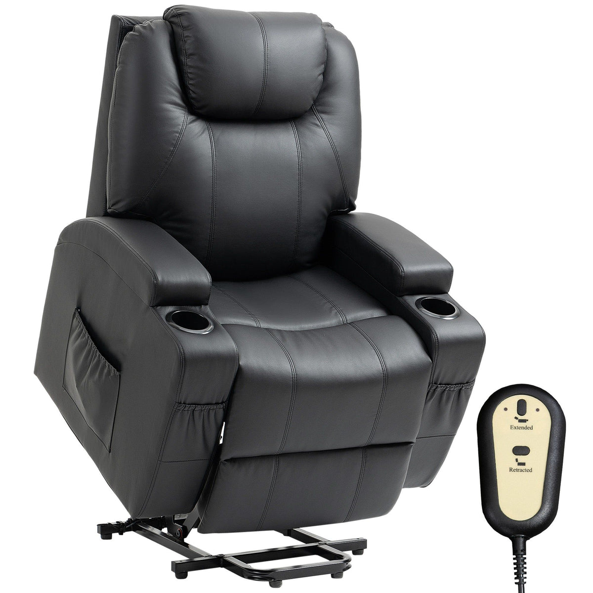 PU Leather Power Lift Recliner with High Back - Black