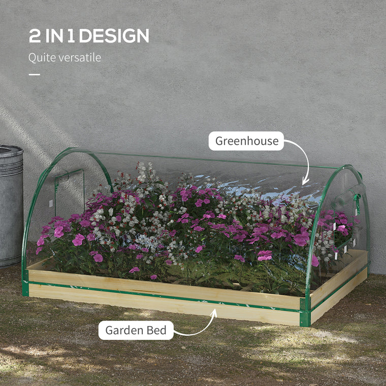 4' x 3' x 2' Natural Wood Raised Garden Bed with Greenhouse