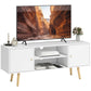 TV Stand with Storage Shelves and Wood Legs - White