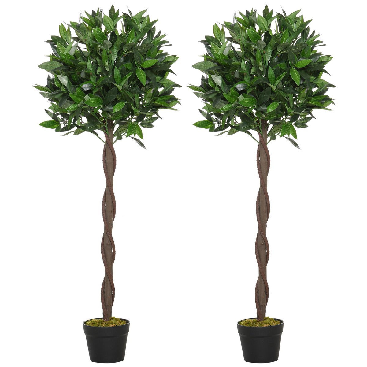 4FT Artificial Laurel Tree Set of 2, Lifelike Fake Plant with 564 Leaves, Potted Fake Plant for Home Office Decor, Green
