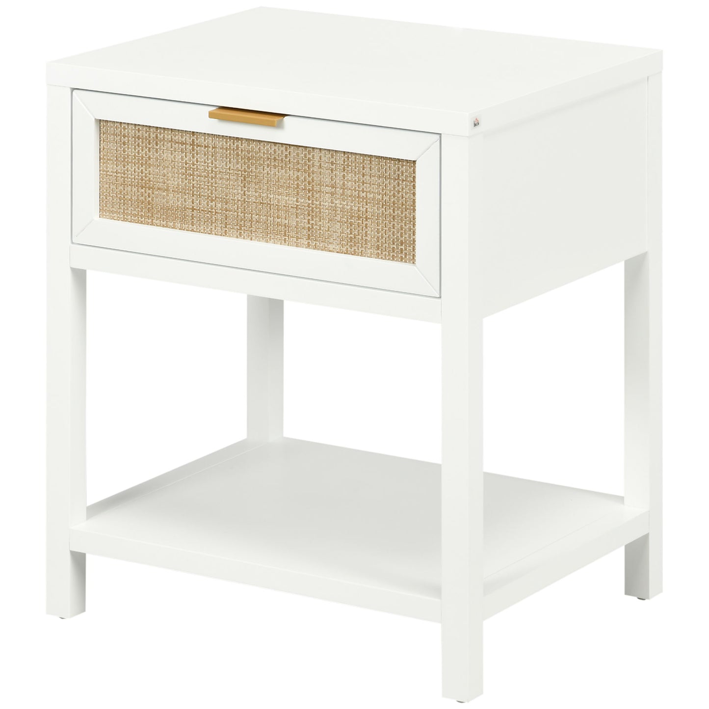 Boho Nightstand, Bedside Table with Rattan Drawer and Open Shelf, Side End Table for Bedroom, Living Room