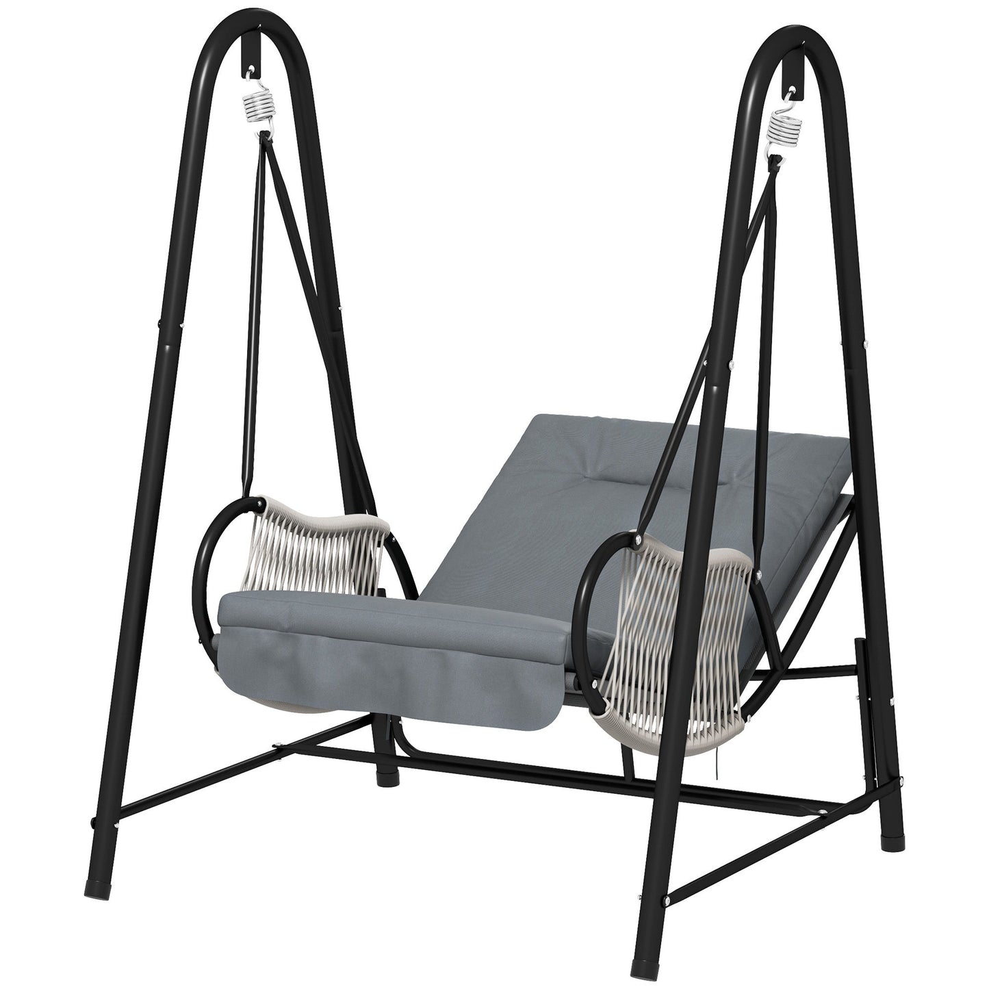 Rattan Hammock Chair with Stand Included, Hanging Swing Chair with Stand and Seat Cushion, Light Grey