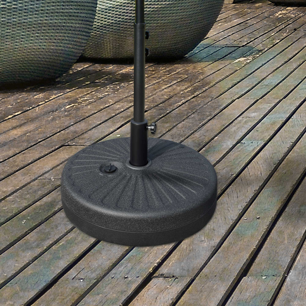 48 lb Heavy Duty Patio Umbrella Base, Water Filled Market Umbrella Stand with Steel Pole for Outdoor, Backyard, Black