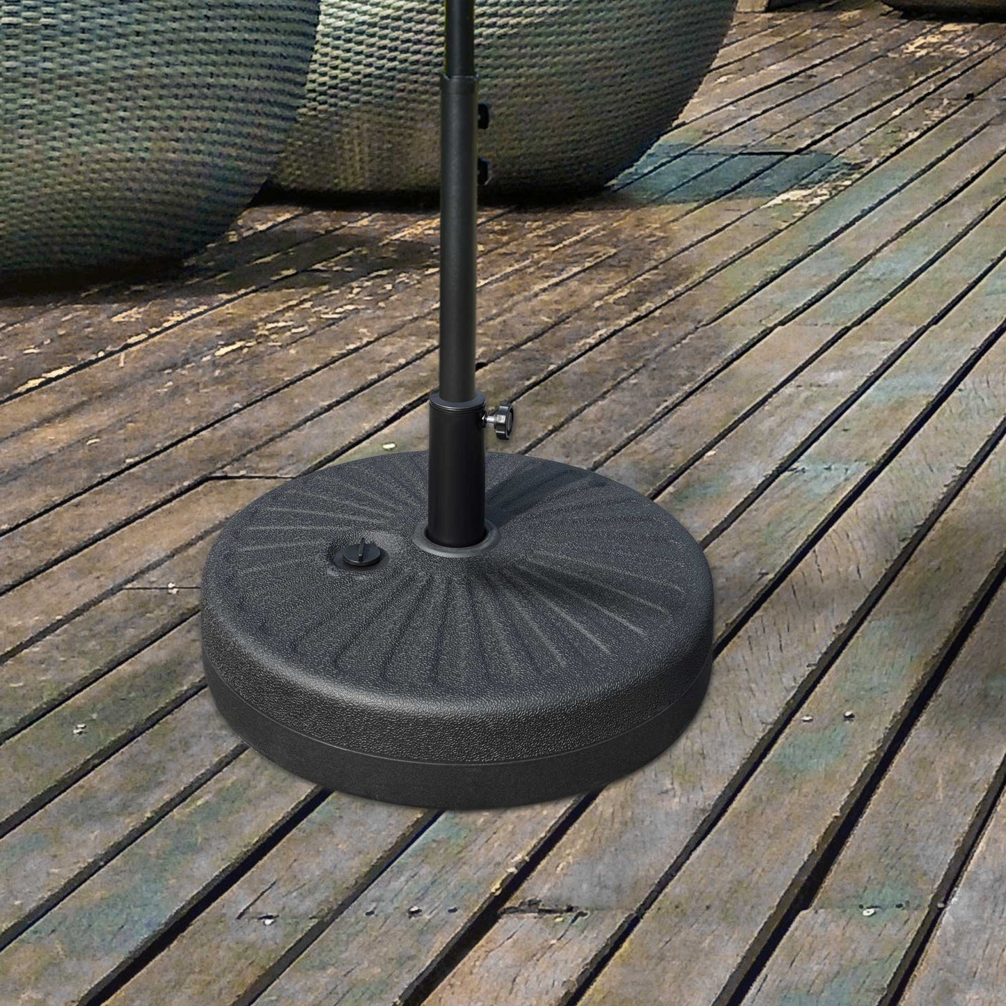 48 lb Heavy Duty Patio Umbrella Base, Water Filled Market Umbrella Stand with Steel Pole for Outdoor, Backyard, Black