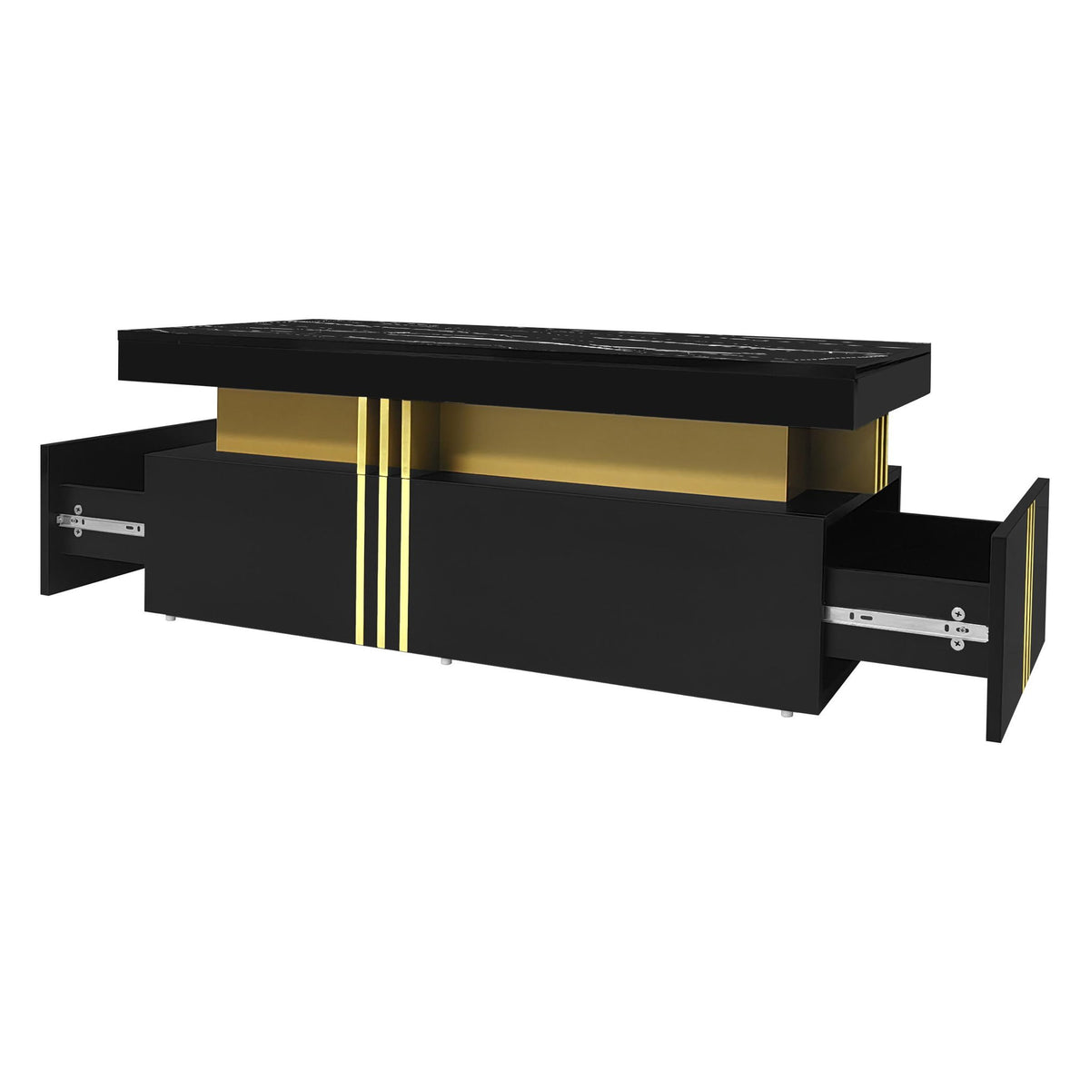 Minimalist Coffee Table with 2 Drawers and High-Gloss Finish, Multi-Use Side Table for Living Spaces, 39.5'' L x 19.5'' W x 15.5'' H, Black