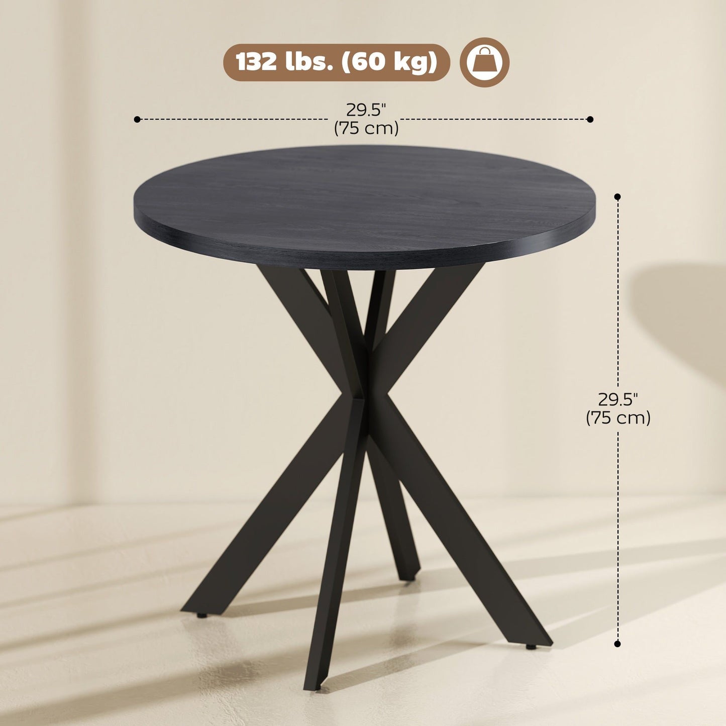 29" Round Dining Table with Steel Legs - Black