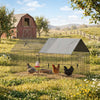Metal Chicken Coop, Large Chicken Run with Water-Resistant & Anti-UV Cover for 2-3 Hens, Outdoor Hen House with 4 Doors