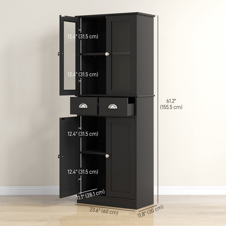 61" Kitchen Pantry Cabinet with Glass Doors