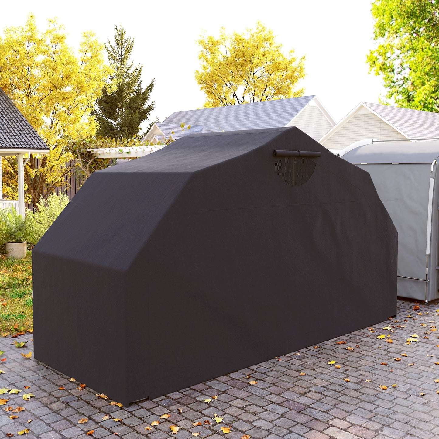Motorcycle Shelter, Waterproof Motorcycle Cover Tent with 2 Mesh Windows, UV Protected & Dustproof Bike Storage Shed