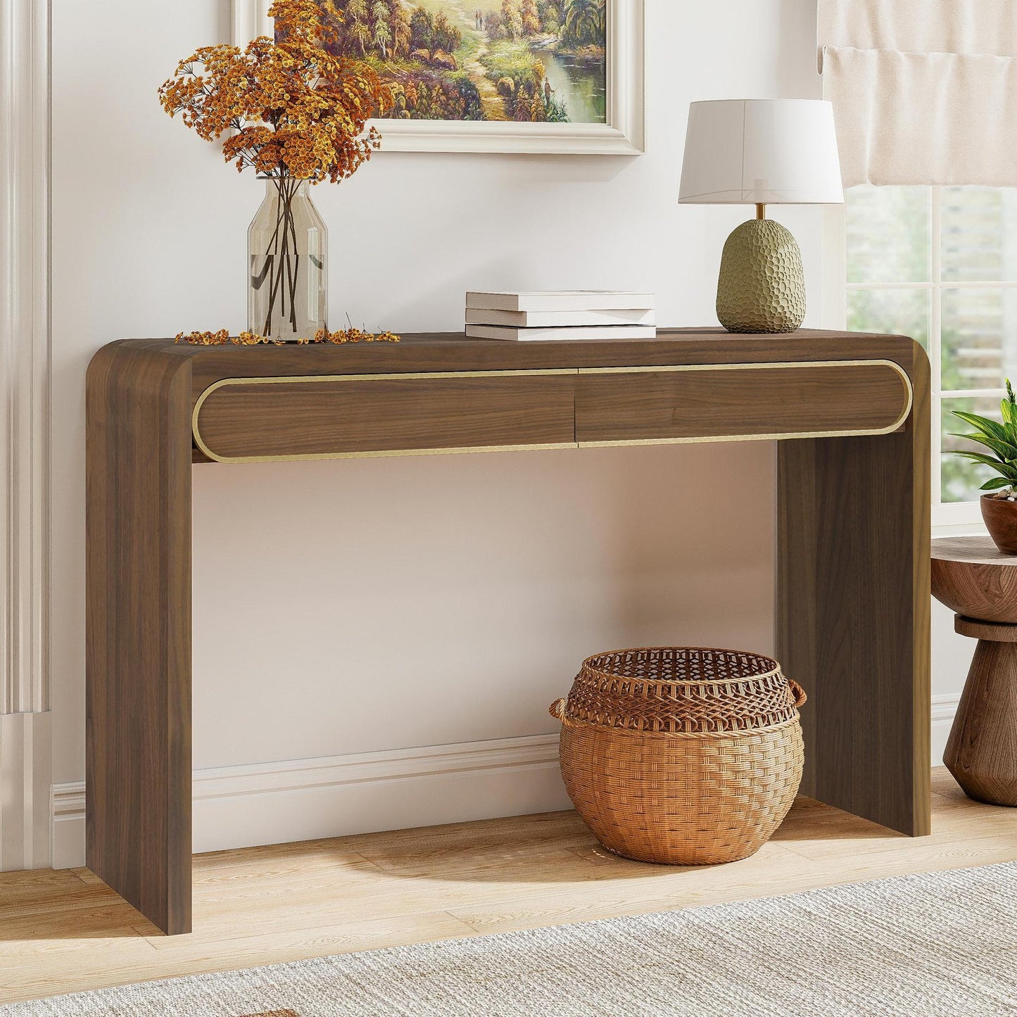 Narrow Entryway Accent Table with Storage Drawers, Wood Console Table Ideal for Living Room, Hallway, 47'' L x 15'' W x 30'' H, Brown