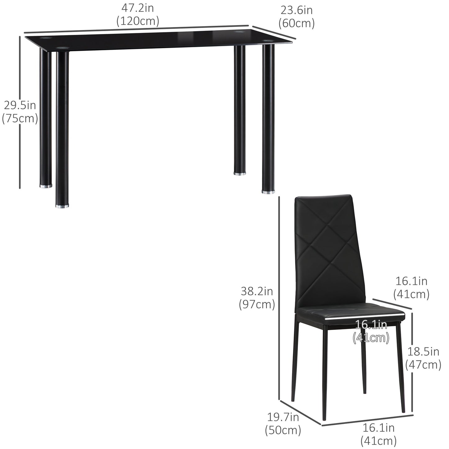 Dining Table and Chairs Set for 4, Modern 5 Pieces Kitchen Table Set with Glass Table, Padded Seat and Steel Frame