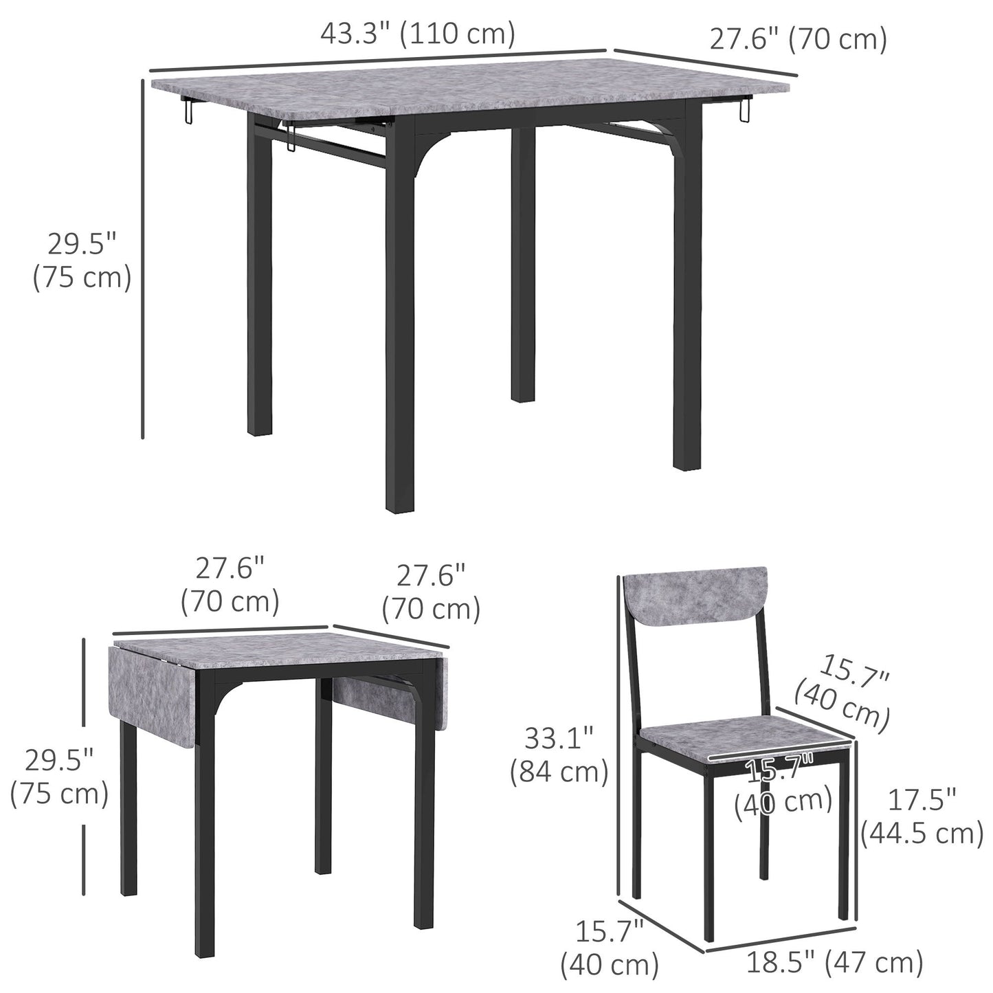 Foldable Dining Table Set for 2, Drop-Leaf Kitchen Table with 2 Chairs for Apartments, Studios, Natural Drop-leaf Dining Table Set Includes 2 Chairs