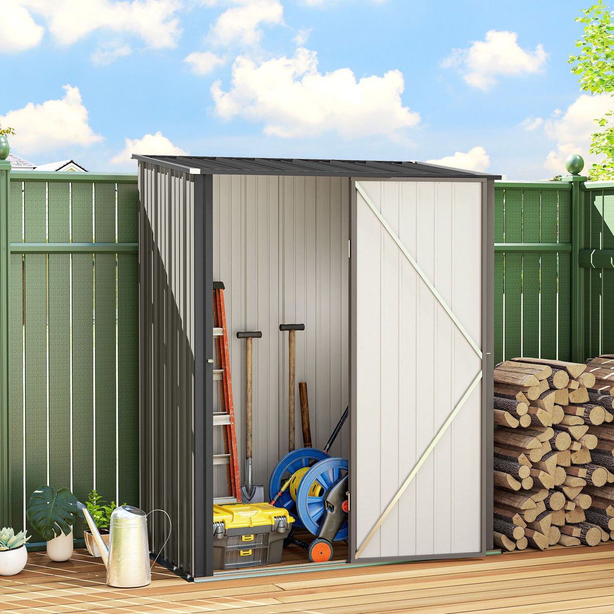5' x 3' Outdoor Storage Shed, Steel Garden Shed with Single Lockable Door, Tool Storage Shed for Backyard, Grey