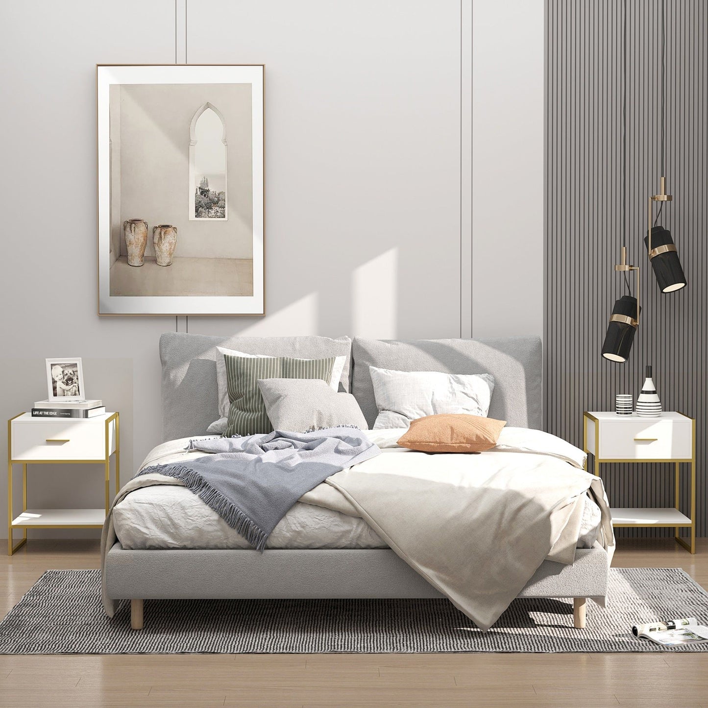 Nightstands Set of 2 with Drawer and Shelf - White