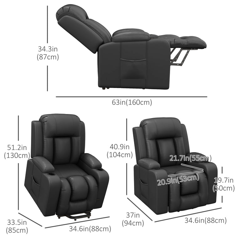 PU Leather Power Lift Recliner with Cup Holders