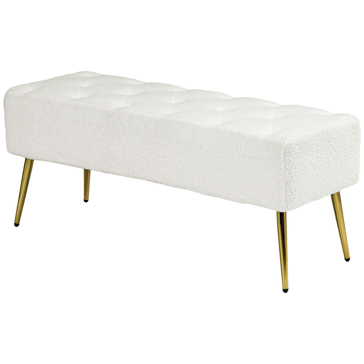 44" Lamb's Wool-Feel Upholstered Bedroom Bench, End of Bed Bench with Thick Padded Cushion and Steel Legs, Cream White