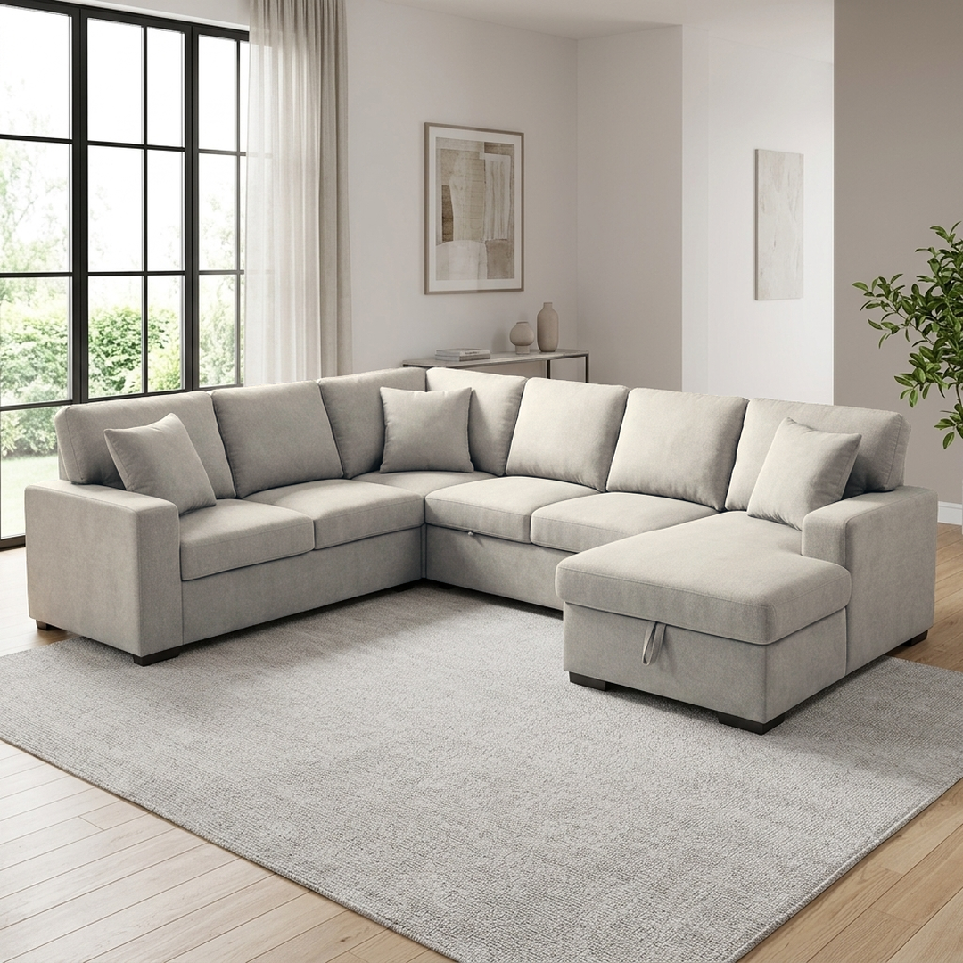 Hailey sleeper sectional, right-facing chaise, in a bright modern living room