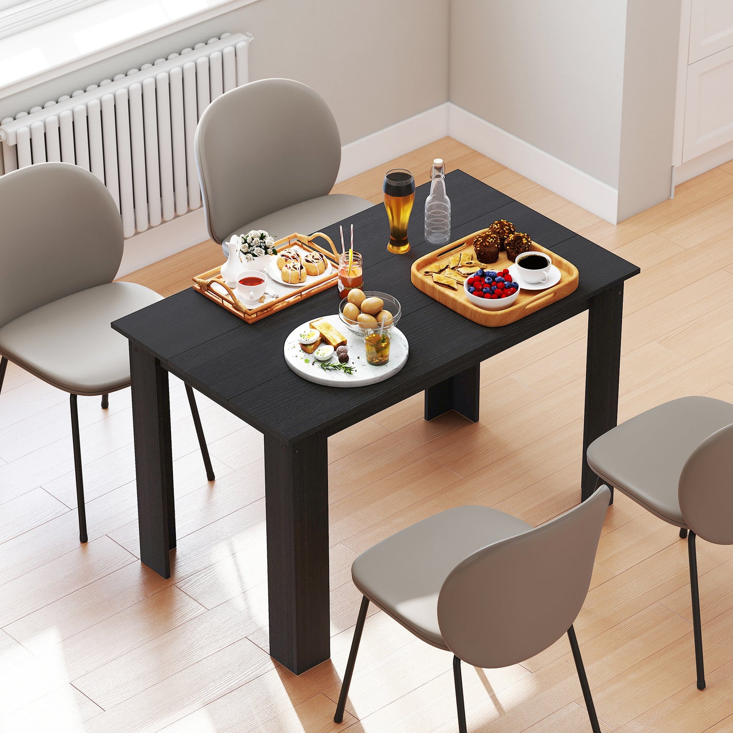 47" Kitchen Table for 4-6 People, Dining Table with Wood Effect for Dining Room, Black