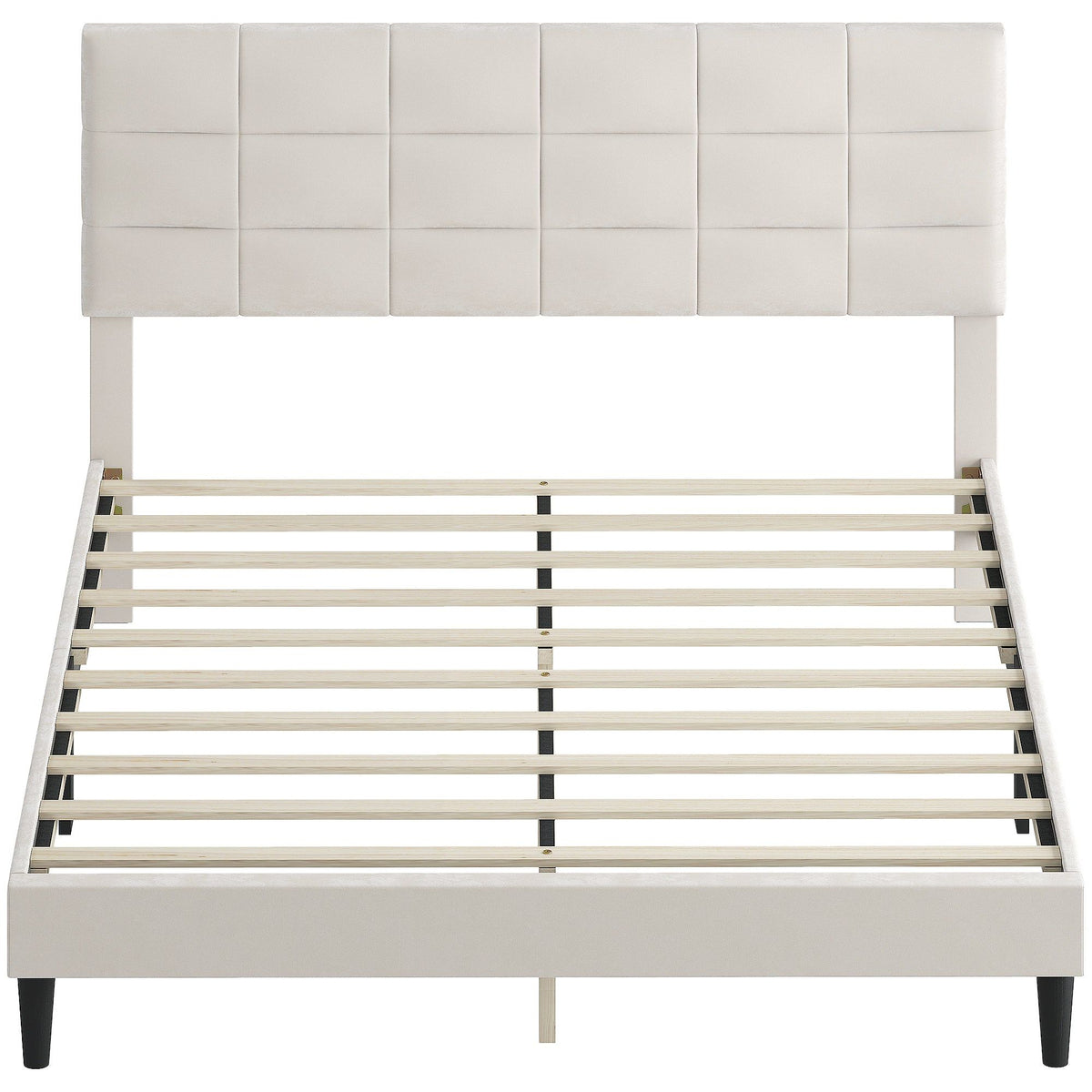 Queen Platform Bed Frame with Upholstered Headboard - Cream