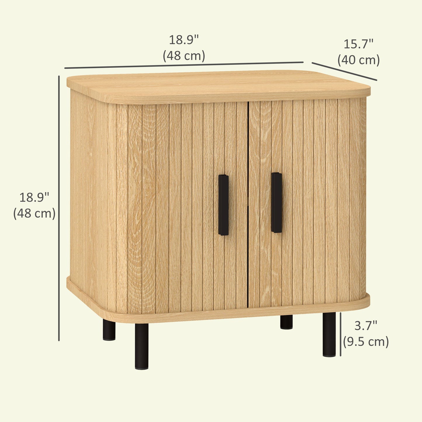 Nightstand Set of 2, Side Table with Shutter Doors, Sofa End Table with Steel Frame, for Bedroom, Living Room, Oak