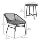 3 Piece Bistro Set, Wicker Outdoor Patio Furniture Set with Glass Top Table, Cushions for Balcony, Porch, Black