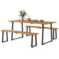 Picnic Table and Bench Set for 6 Persons with 2" Umbrella Hole, Slatted Top & Steel Frame, for Party, BBQ, Patio, Lawn