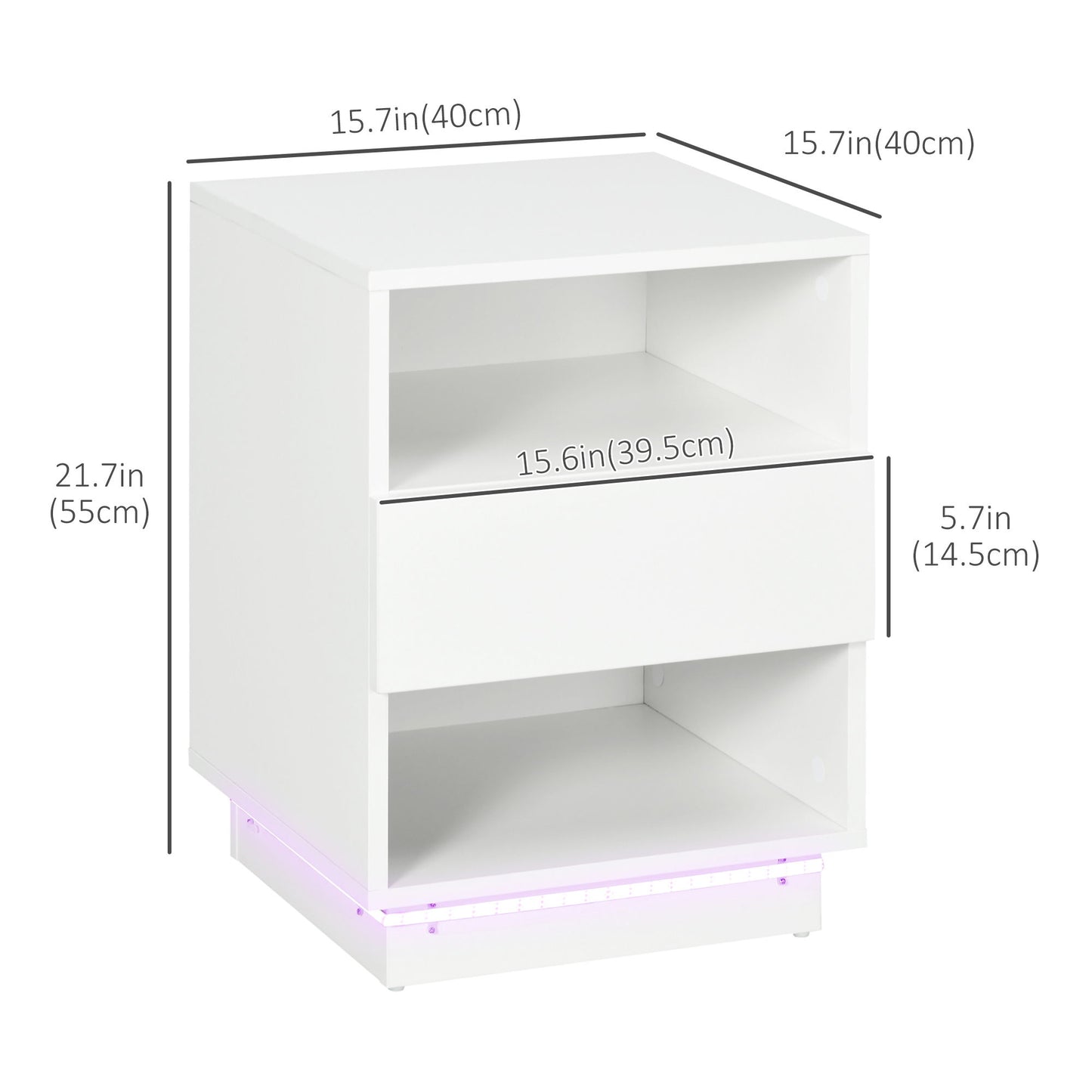 LED Nightstand, Bedside Table with LED Lights, Drawer, 2 Shelves, Remote, Side Table for Living Room, Bedroom