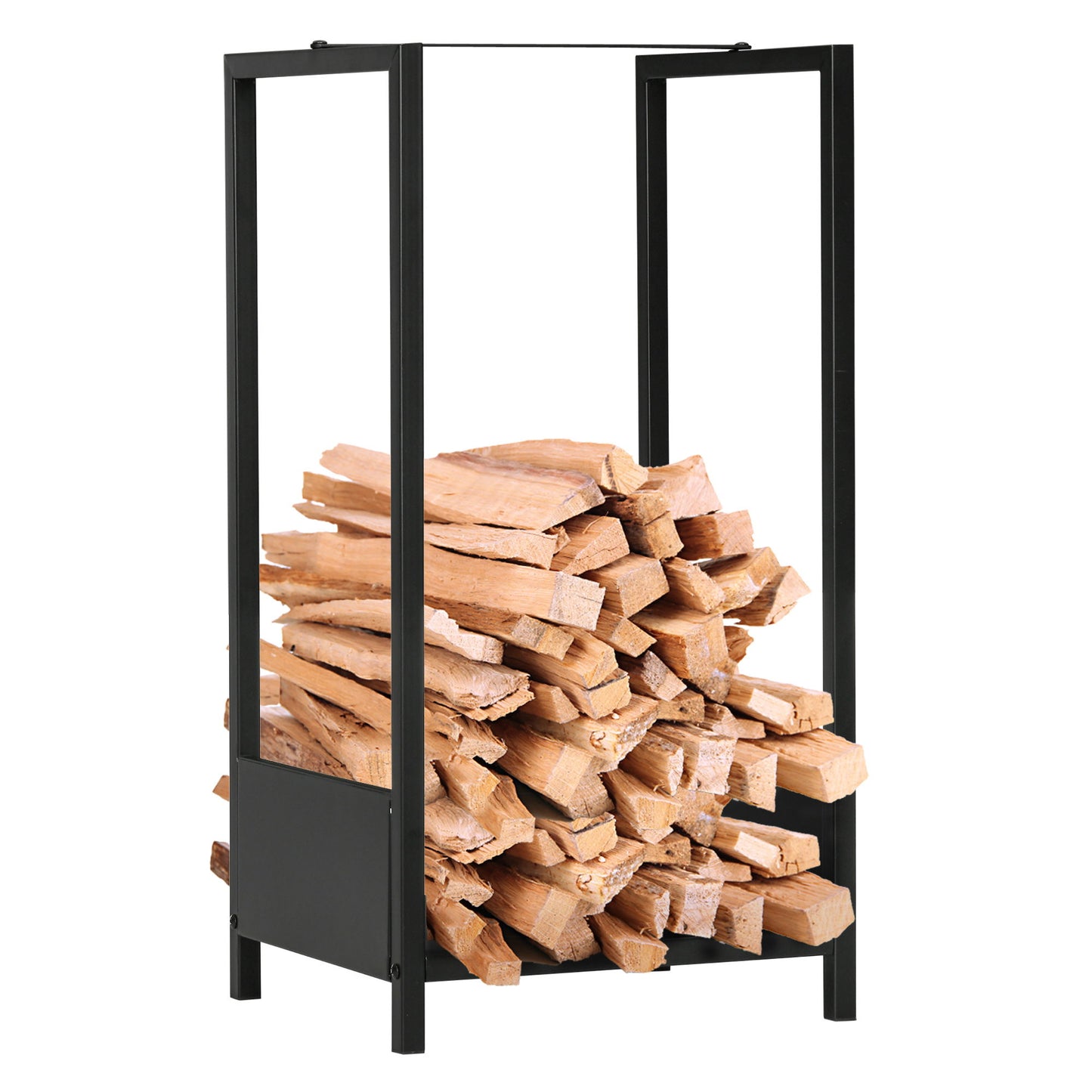 Firewood Rack, Log Holder for Fireplace, Outdoor Indoor Wood Storage Stacker, 15.4" x 13.8" x 29.9", Black