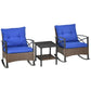 3 Pcs Outdoor PE Rattan Rocking Chair Set, Bistro Set with Two-tier Table, Padded Cushions for Garden, Dark Blue