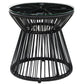 Round End Table, Rattan Side Table, Hollow Drum Design Coffee Table w/ Glass Tabletop for Patio, Garden, Balcony, Black