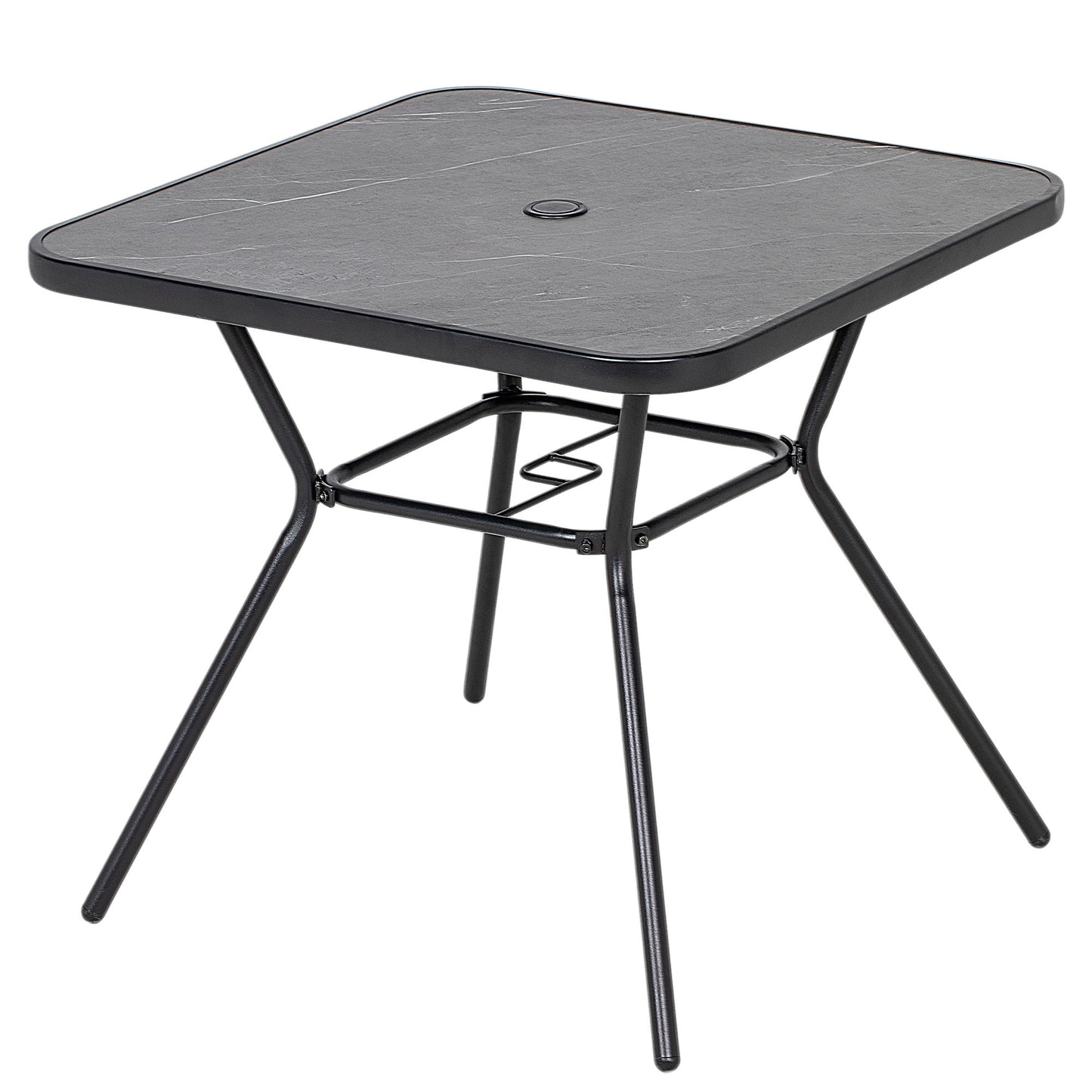 Square Outdoor Table, Patio Bistro Coffee Table with Faux-marbled Top and 42mm Umbrella Hole for Garden, Dark Grey