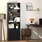 4-Tier Open Bookshelf with Doors Modern Home Office Bookcase Storage Cabinet for Living Room Bathroom Study, Black