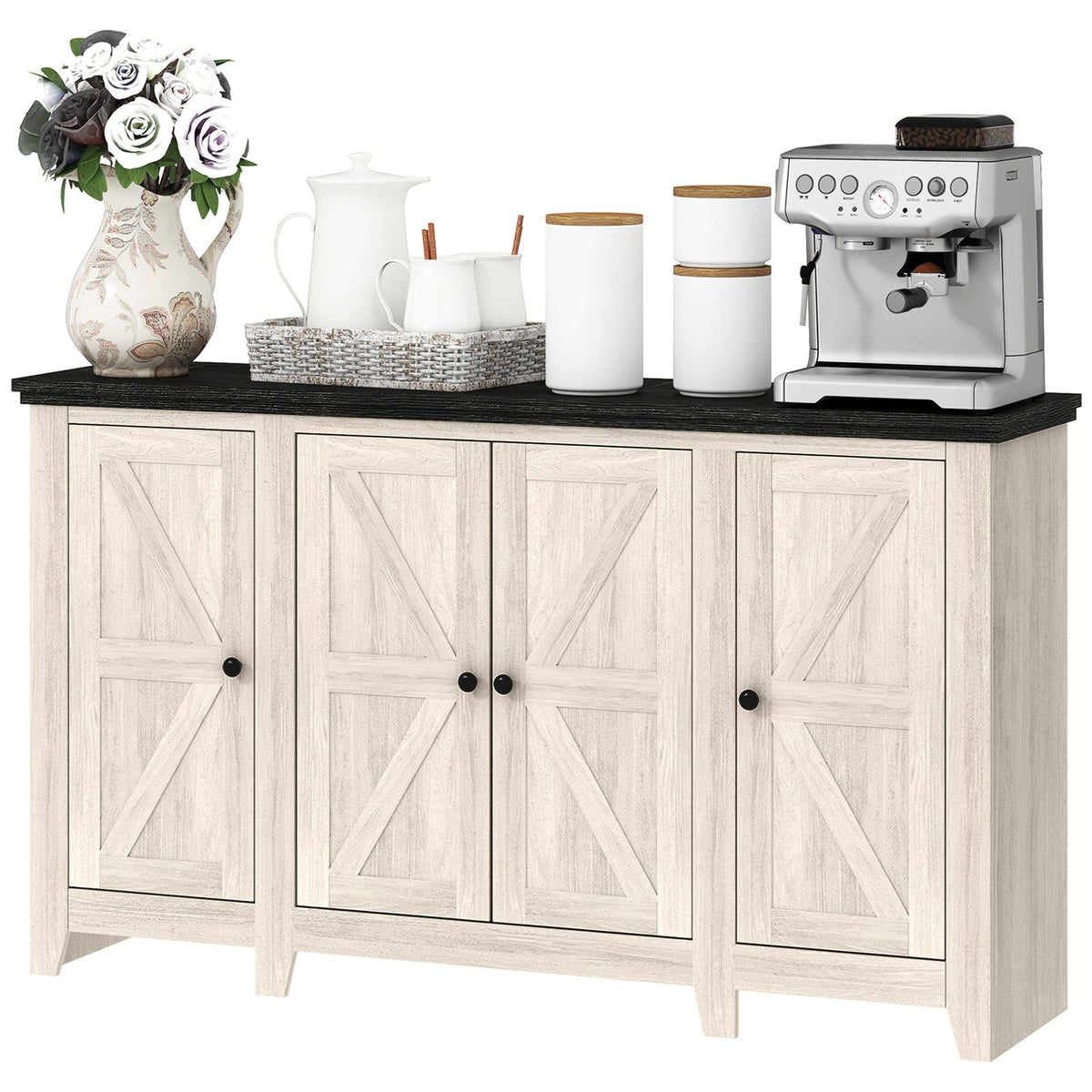 Rustic Buffet Sideboard with Adjustable Shelves - White Wood Grain
