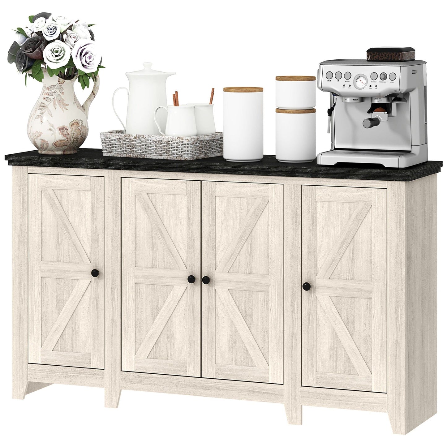 Rustic Buffet Sideboard with Adjustable Shelves - White Wood Grain