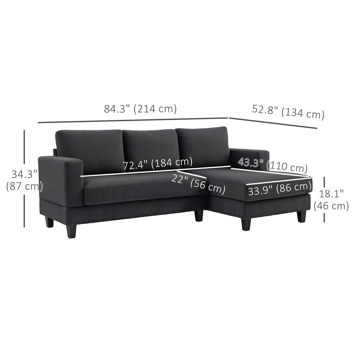 L-Shaped Sectional Sofa with Chaise - Grey