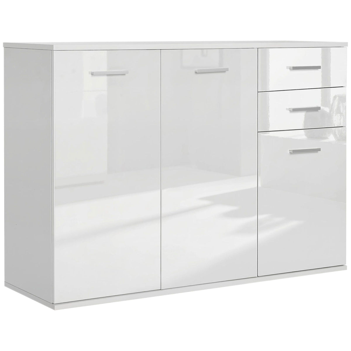 High Gloss Sideboard with 2 Drawers and 3 Doors - White