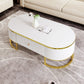Modern High-Gloss Oval Coffee Table with Storage Drawers, Gold Lacquered Metal Base, Curved Design, 47" L x 23.5" W x 14.5" H, White+Gold