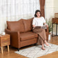 55" Loveseat Sofa, Small 2 Seater Couch with Solid Wood Legs, Modern PU Leather Upholstered Sofa for Small Spaces, Brown