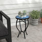Round Outdoor Table, Patio Bistro Coffee Table with Mosaic Top and Steel Frame for Garden