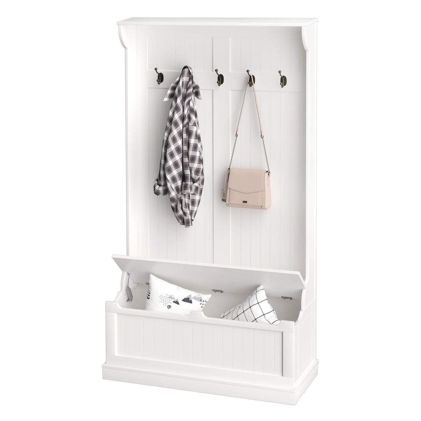 3-in-1 Hall Tree with Shoe Storage Bench - White
