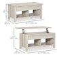 Lift Top Coffee Table with Hidden Storage Compartment and Open Shelves, Lift Tabletop Pop-Up Center Table for Living Room, Oak Effect