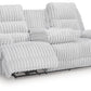 Rhines Falls - Alloy - Reclining Power Sofa With Drop Down Table - Forward Furniture
