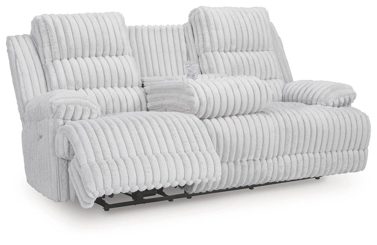 Rhines Falls - Alloy - Reclining Power Sofa With Drop Down Table - Forward Furniture