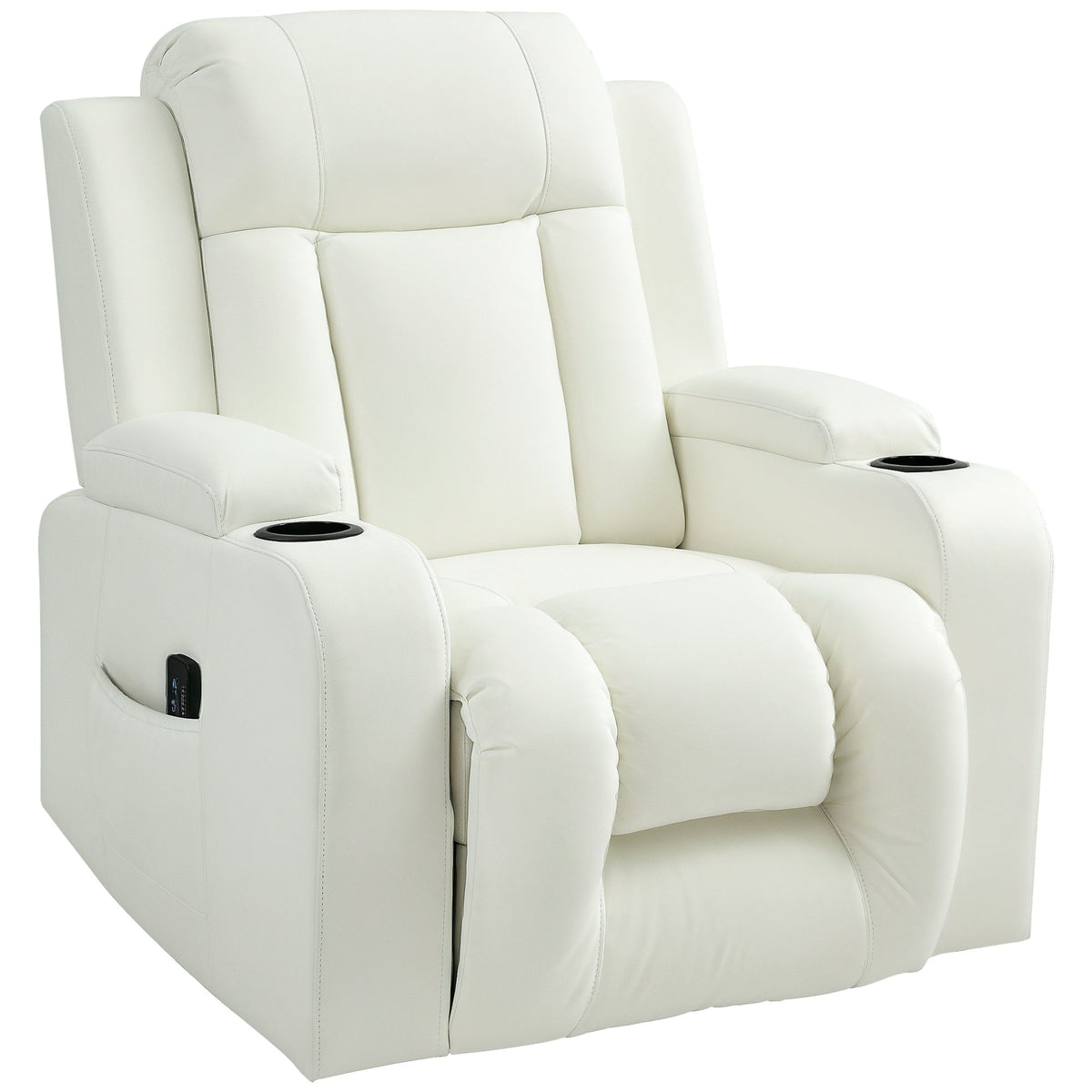 Swivel Massage Reclining Sofa with Cup Holders - Cream White